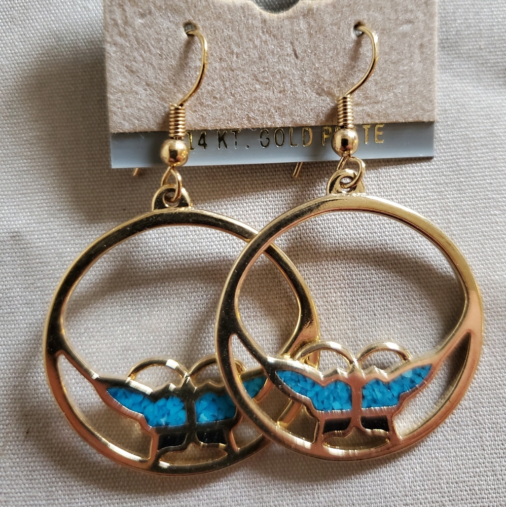 Genuine turquoise BUTTERFLY earrings golden